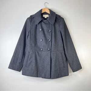 Michael Kors Double-Breasted Pea Coat Charcoal Grey Medium Wool Classic Timeless